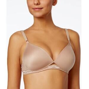 Warner's Cloud‎ 9 Contour Lift Bra Beige Wireless Floral Lace Womans Size 38D